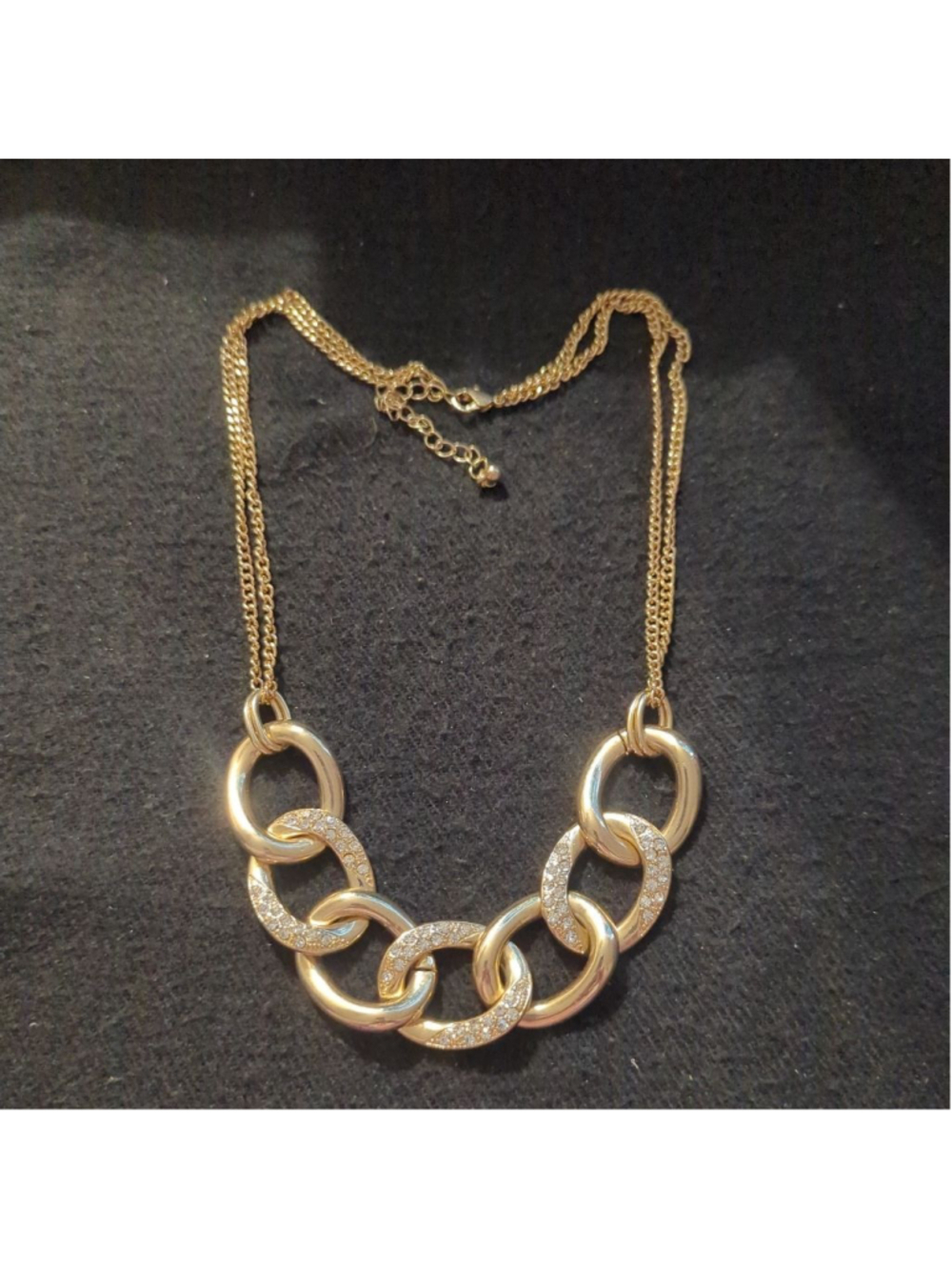 Gold Tone Clear Rhinestone Chunky Chain Link Statement Necklace